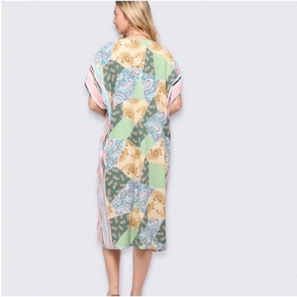 NWT GigiO Cottagecore Patchwork Midi Kaftan Dress Sz Small - Picture 3 of 12
